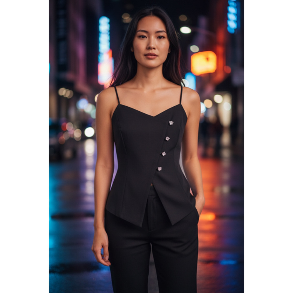 Milk & Honey - Asymmetrical Button Down Spaghetti Strap w/Side Zip Top - Large